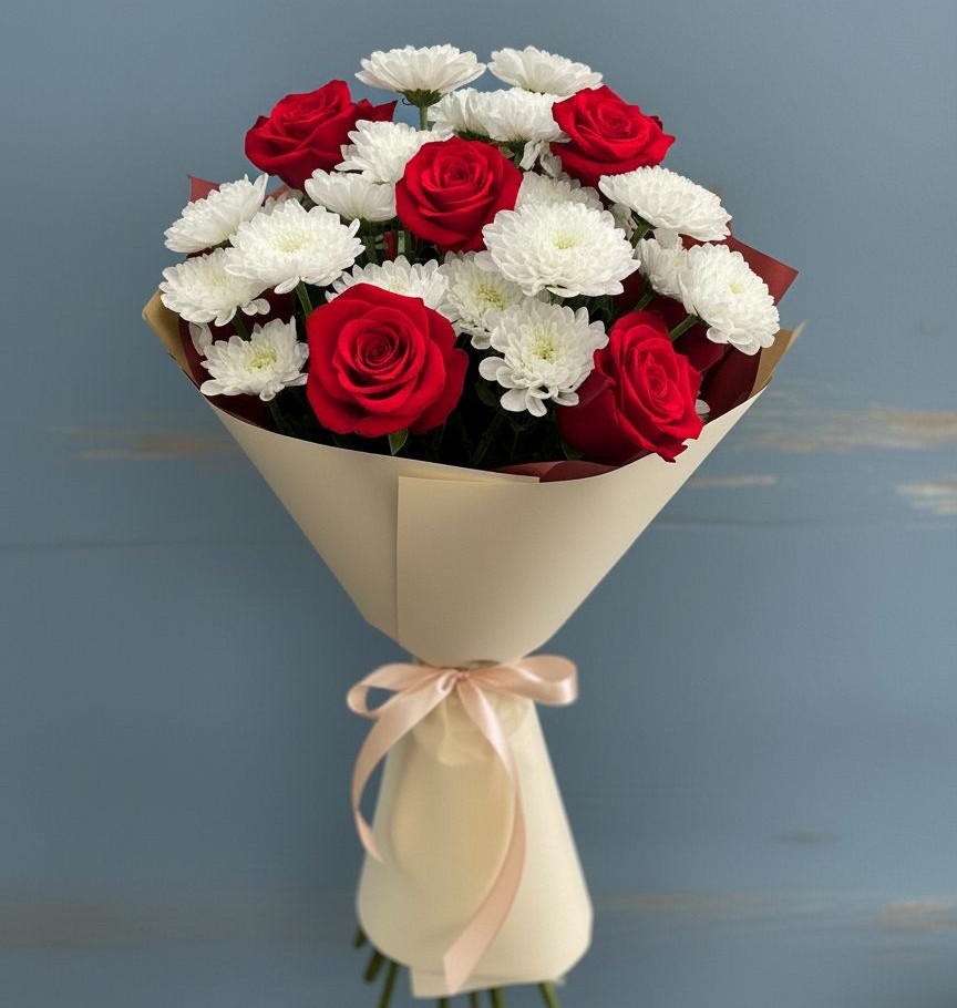 Букет цветов из: Розы и Хризантемы в Посёлок Гжельского кирпичного завода