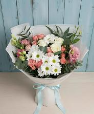 Букет цветов из:  Розы, Лизиантусы и Хризантемы в Посёлок Гжельского кирпичного завода