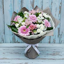 Букет цветов из:  Герберы, Альстромерии и Хризантемы в Посёлок Гжельского кирпичного завода