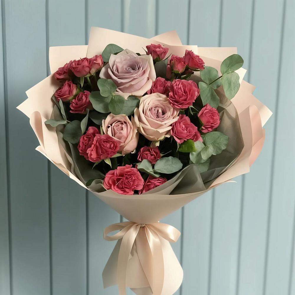 Букет цветов из: Гвоздики и Розы в Посёлок Гжельского кирпичного завода