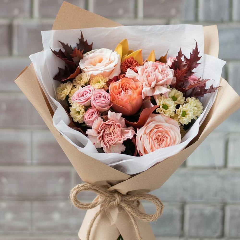 Букет цветов из: Гвоздики, Хризантемы и Розы в Посёлок Гжельского кирпичного завода