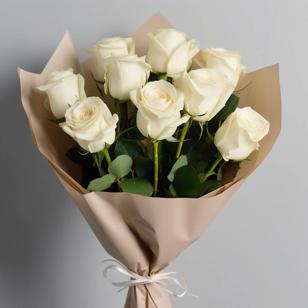 Букет 9 Белых роз Эдлесс Лав в Посёлок Гжельского кирпичного завода