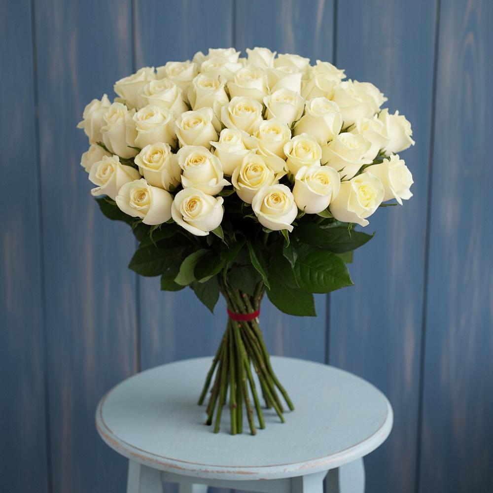 Букет 51 Белая роза Эдлесс Лав в Посёлок Гжельского кирпичного завода