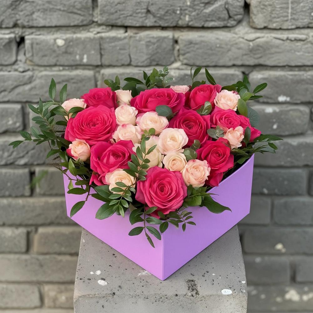Цветочная композиция из Розы в коробке в Посёлок Гжельского кирпичного завода