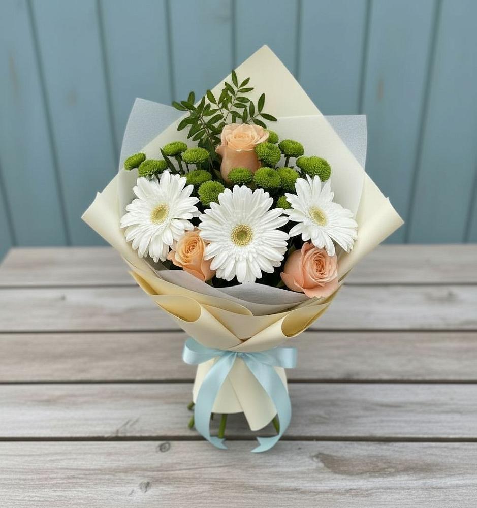 Букет цветов из: Герберы, Розы и Хризантемы в Посёлок Гжельского кирпичного завода