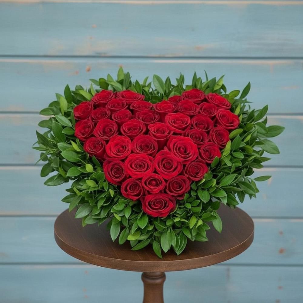 Цветочная композиция из Розы в виде сердца в Посёлок Гжельского кирпичного завода