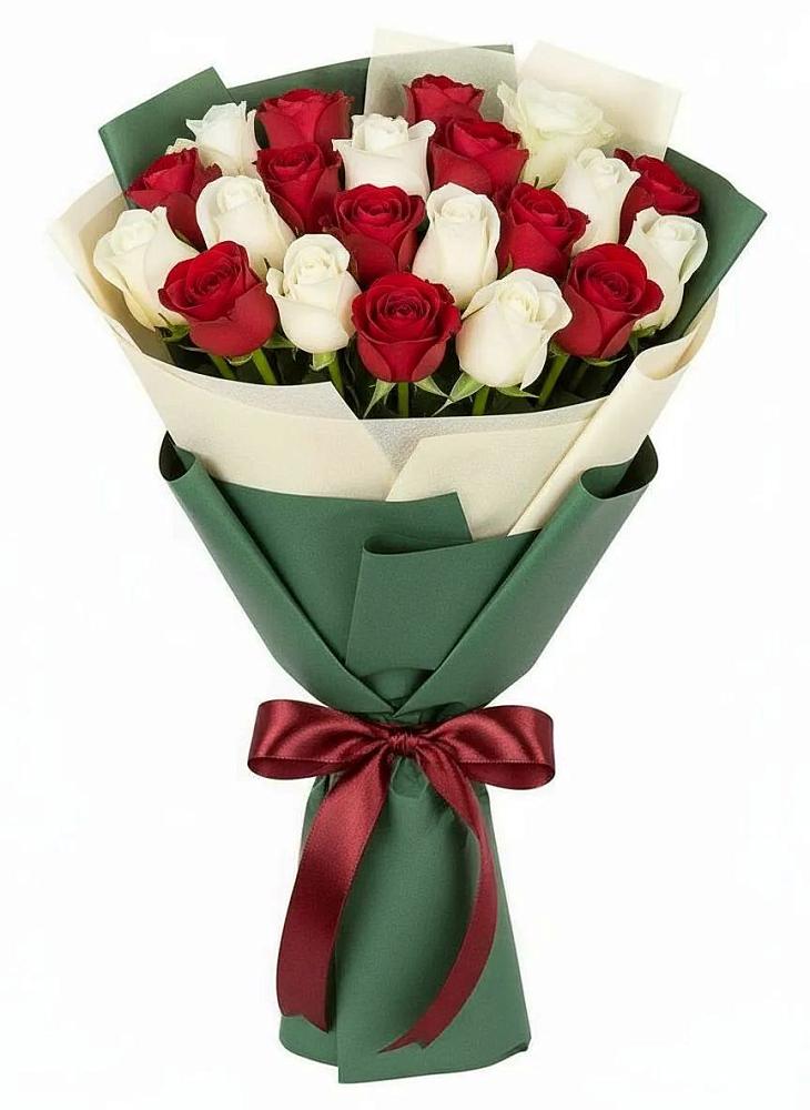 Букет Микс из красных и белых роз в Посёлок Гжельского кирпичного завода