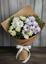 Букет цветов из:  Хризантемы и Розы в Посёлок Гжельского кирпичного завода