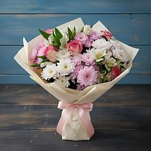 Букет цветов из:  Хризантемы, Альстромерии и Розы в Посёлок Гжельского кирпичного завода
