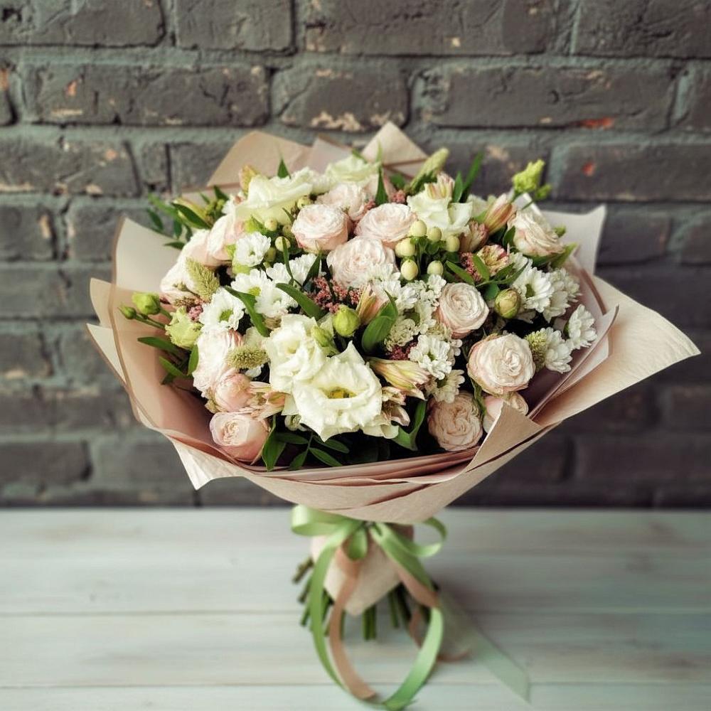 Букет цветов из: Альстромерии, Розы и Хризантемы в Посёлок Гжельского кирпичного завода