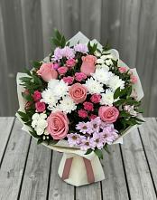Букет цветов из:  Альстромерии, Гвоздики, Розы и Хризантемы в Посёлок Гжельского кирпичного завода