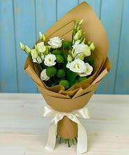 Букет цветов из:  Хризантемы и Лизиантусы в Посёлок Гжельского кирпичного завода