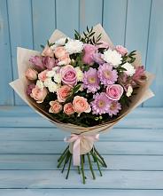 Букет цветов из:  Хризантемы, Розы и Альстромерии в Посёлок Гжельского кирпичного завода