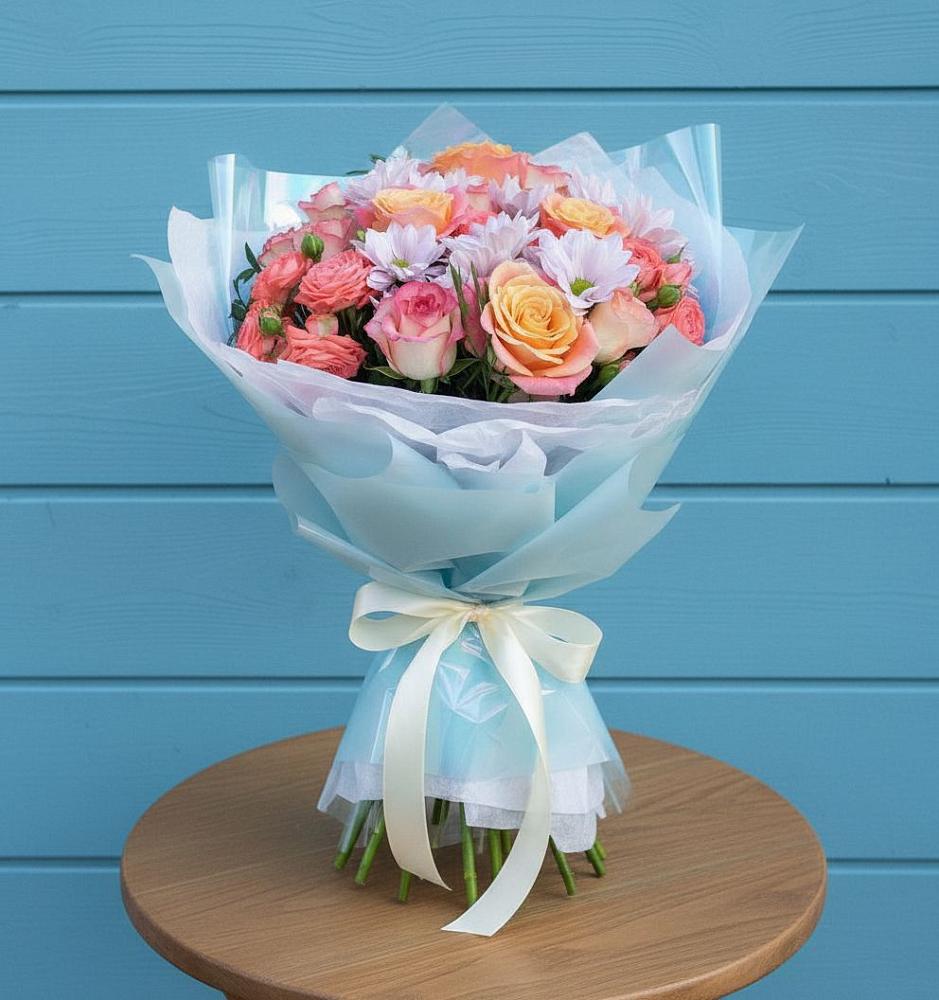 Букет цветов из: Хризантемы и Розы в Посёлок Гжельского кирпичного завода