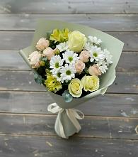 Букет цветов из:  Альстромерии, Розы и Хризантемы в Посёлок Гжельского кирпичного завода