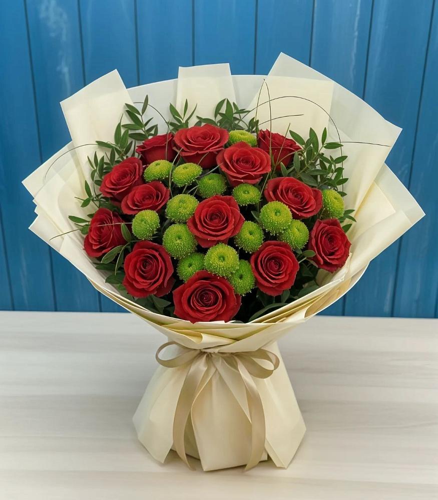 Букет цветов из: Розы и Хризантемы в Посёлок Гжельского кирпичного завода